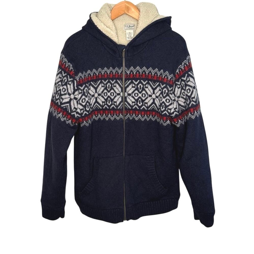 L.L. Bean wool sweater fleece lined hoodie men’s size XL